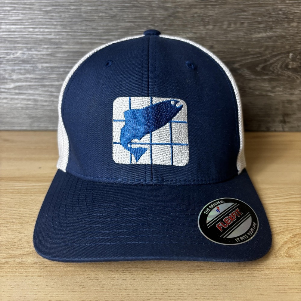 Fish Graphic Hat Cap Fitted Flexfit Mesh Trucker Embroidered Mens Large
